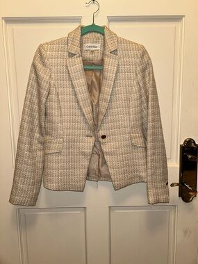 Calvin Klein Beige Tweed Single-Button Blazer 2